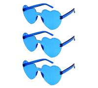 Bliceon 3 gafas de sol con forma de corazón rosa, lentes de sol rosas sin montura para fiesta de cumpleaños, fiesta en la playa, Blue
