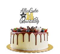 Bliceon Decoración para tarta de cumpleaños número 14, decoración para tartas de cumpleaños para niños y niñas, decoración de fiesta de cumpleaños 14 para tartas y celebraciones (negro y dorado)