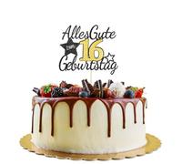 Bliceon Decoración para tarta de cumpleaños número 16, decoración para tartas de cumpleaños para niños y niñas, decoración de fiesta de cumpleaños 16 para tartas y celebraciones (negro y dorado)