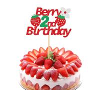 Bliceon Decoración para tarta de fresa, decoración de tarta de fresa con purpurina, decoración de tarta de fresa para niños, niñas, cumpleaños, baby shower, suministros (2)