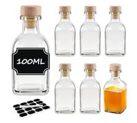 BLIENKREBY 6x Botellas de Vidrio de 100 ml con Corcho, Botella Cristal con Tapón de Corcho, con 12 Etiquetas y Rotulador, Botella Vidrio para Licores Caseros, Aceite & Cerveza Artesanal