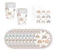 BlinBlin Bohemia Vajilla de Fiesta para Niños, Juego de Vajilla para Fiesta de Arcoíris,Suministros para Fiestas Arcoíris, Platos de Coloridos, Servilletas, Vasos, 20 Invitados
