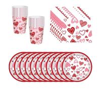 BlinBlin San Valentín Vajilla de Fiesta, Platos de Vajilla de Fiesta Temática Romántica, Platos, Tazas, Servilletas, Decoración para fiestas de San Valentí, para 24 Invitados