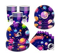 BlinBlin Vajilla con temática de planetas galácticos,platos de feliz cumpleaños con astronautas,vajilla para fiestas con temática del espacio exterior, suministros con temática de planetas galácticos
