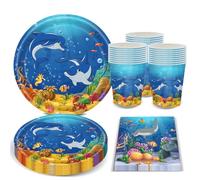 Blinblin Vajilla Para Fiestas Temáticas Del Océano, Suministros De Decoración Para Fiestas De Delfines De Peces Pequeños, Apto Para Cena De Cumpleaños, Fiesta Temática Del Océano, 20 Personas