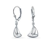 Bling .925 Plata De Ley Náutica Sail Boat Sea Lover Vacaciones Océano Barco Velero Leverback Pendientes Colgante Collar Para Mujer Adolescente