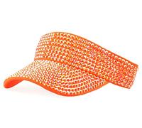 Bling Brillantes Diamantes de imitación Sun Visor Gorra para Mujer, Ajustable Playa de Verano Visera Gorras Running Tenis Golf Jogging Sombrero de Sol (Sombrero Naranja+Rhinestone Blanco)