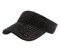 Bling Brillantes Diamantes de imitación Sun Visor Gorra para Mujer, Ajustable Playa de Verano Visera Gorras Running Tenis Golf Jogging Sombrero de Sol (Sombrero Negro+Rhinestone Negro)