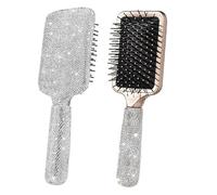 Bling - Cepillo de pelo compacto con diamantes de imitación, peine para desenredar el cabello, peine de masaje, cojín de aire para mujer, cabello húmedo y seco, plateado