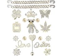 Bling Chain Charms for Clog Shoes Decoration, Luxury Rhinestone Cute Diamond Bear Love Flower Butterfly Crown Trend Designer Jewelry Shoe Accessories for Women Girls Teens Adults Gifts (Gold)