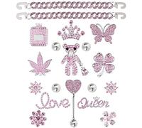 Bling Chain Charms for Clog Shoes Decoration, Luxury Rhinestone Cute Diamond Bear Love Flower Butterfly Crown Trend Designer Jewelry Shoe Accessories for Women Girls Teens Adults Gifts (Pink)