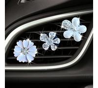 Bling Daisy - Juego de 3 clips de ventilación con flores de cristal para coche, aire acondicionado, toma de corriente de coche, pedrería, decoración interior del coche, accesorios de coche para mujer