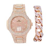 Bling-ed Out - Pulsera cubana con reloj de hip hop de aspecto helado rectangular 8475BC