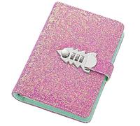 Bling Glitter - Cuaderno de contraseñas, diario de piel sintética recargable con cerradura, cuaderno A6 con forro de hojas sueltas, diario personal con cerradura (rosa)