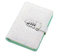 Bling Glitter - Cuaderno de contraseñas, diario de piel sintética recargable con cerradura, cuaderno A6 con forro de hojas sueltas, diario personal con cerradura (blanco)