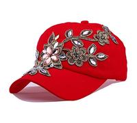 Bling - Gorra de béisbol para mujer, diseño de flores y diamantes de imitación, estilo hip hop, rojo (01 Red), Talla única