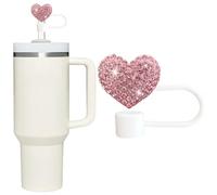 Bling Hearts - Tapa de popote para taza Stanley, diamantes de imitación brillantes, adornos de silicona de 10 mm, decoración de popote compatible con vasos Stanley de 30 y 40 onzas con asa, pajitas
