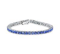Bling Jewelry 12 Ctw Prong Cesta Set Solitario Ronda De Circonio Cúbico Azul Real Zafiro Simulado Aaa Cz Pulsera De Tenis Para Las Mujeres Prom Novia De Plata Plateada