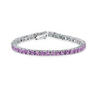 Bling Jewelry 12 Ctw Puntas Cesta Conjunto Solitario Redondo Circonio Cúbico Lavanda Púrpura Simulado Amatista Aaa Cz Pulsera De Tenis Para Las Mujeres Prom Novia De Plata Plateada