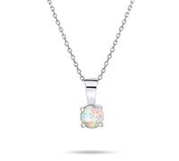 Bling Jewelry 1CT Ronda Solitaire Blanco Creado Opal Collar Colgante Para Mujeres Para Adolescentes .925 Plata De Ley Octubre Piedra De Nacimiento
