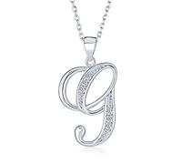 Bling Jewelry Abc De Circonio Cúbico Pave Cz Letra Cursiva Del Alfabeto Inicial G Collar Colgante De Plata Esterlina Para Las Mujeres