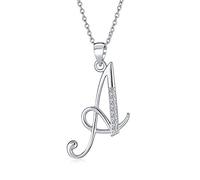 Bling Jewelry Abc De Circonio Cúbico Pavimentar Cz Letra Cursiva Alfabeto Inicial De Un Collar Colgante Para Mujeres De Plata Esterlina
