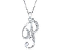 Bling Jewelry Abc De Circonio Cúbico Pavimentar Cz Letra Cursiva Alfabeto Inicial P Collar Colgante De Plata Esterlina Para Las Mujeres