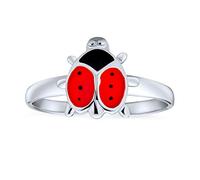 Bling Jewelry Afortunado Rojo Negro Mariquita Forma Jardín Midi Delgada Banda Del Dedo Del Pie Anillo Para Mujeres Adolescentes .925 Plata Esterlina Ajustable