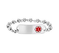 Bling Jewelry Alerta Médico De Identificación Pulsera Id Bola De Abalorios En Blanco Cadena De Eslabones Para Mujer Tono Plata Acero Inoxidable 7.5 Pulgadas