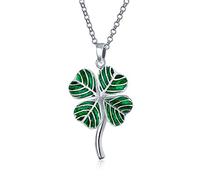 Amuleto De Buena Suerte Verde De Trébol De Cuatro Hojas Irlandés De San Patricio Collar Colgante Para Mujeres Y Adolescentes. Plata Esterlina .925