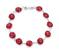 Amuleto de Protección Buena Suerte Pulsera de Ojo Turco de Cristal Rojo Opaco para Mujer Adolescente .925 Plata Esterlina 7.5 Pulgadas