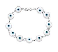 Amuleto De Protección Y Buena Suerte, Pulsera De Ojo Turco Con Cuentas De Vidrio Para Mujeres Adolescentes Plata Esterlina .925 Blanca De 7 Pulgadas
