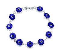 Bling Jewelry Amuleto de Protección de Buena Suerte Pulsera de Ojo Turco de Cristal para Mujer Adolescente .925 Plata de Ley Azul Marino 7 Pulgadas