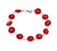 Bling Jewelry Amuleto de Protección de Buena Suerte Pulsera de Ojo Turco de Cristal Rojo Translúcido para Mujer Adolescente .925 Plata de Ley 7.5 Pulgadas