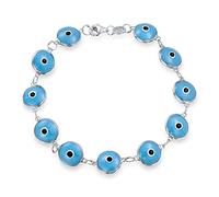 Amuleto de Protección de Buena Suerte Pulsera de Ojo Turco de Cristal Turquesa Opaco para Mujeres Adolescentes de Plata de Ley .925 de 7.5 Pulgadas