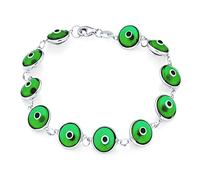 Amuleto De Buena Suerte De Protección, Pulsera De Ojo Maligno De Cuentas De Vidrio Translúcido Verde Turco Para Mujeres Adolescentes Plata Esterlina .925 De 7.5 Pulgadas
