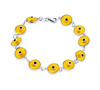 Bling Jewelry Amuleto de Protección de Buena Suerte Pulsera de Ojo Turco de Vidrio Amarillo Translúcido para Mujer Adolescente .925 Plata de Ley 7.5 Pulgadas