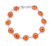 Bling Jewelry Amuleto de Protección de Buena Suerte Pulsera de Ojo Turco de Vidrio Opaco Naranja para Mujeres Adolescentes .925 Plata Esterlina 7 Pulgadas