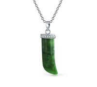Bling Jewelry Amuleto de Protección de Diente Colgante de Cuerno Italiano de Jade Teñido Verde Collar de Piedra Preciosa para Mujeres y Hombres de Plata Esterlina .925