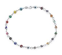 Bling Jewelry Amuleto De Protección De Turquía De Múltiples Colores Encanto Del Mal De Ojo Delgado Tobillera Enlace Para La Mujer Adolescente .925 Plata Esterlina 10 Pulgadas