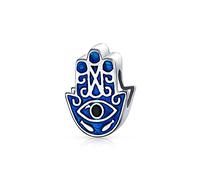 Bling Jewelry Amuleto Talismán Azul Hamsa Mano Mal De Ojo Espiritual Buena Suerte Charm Bead Para Adolescente Para Mujeres .925 Plata De Ley Se Adapta Pulsera Europea