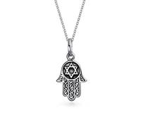 Bling Jewelry Amuleto Talismán Filigrana Hamsa Mano De Dios Estrella De David Collar Colgante Para Mujer Para Adolescente Negro Oxidado .925 Plata Esterlina