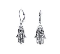 Bling Jewelry Amuleto Talismán Hamsa Mano De Dios Floral Filigrana Pendientes Colgantes Para Mujer Para Adolescente Oxidado .925 Sterling Silver Leverback