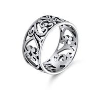 Anillo de Banda Ancha con Corazón de Hojas en Espiral Abierta y Enredadera de Filigrana de Plata de Ley .925 para Mujeres y Adolescentes de 8 MM