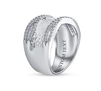 Bling Jewelry Anillo De Banda Ancha De Acabado Mate Martillado Cepillado Con Acento De CZ En Estilo Cruzado Moderno Personalizado Para Mujer De Latón Plateado Con Grabado Personalizado