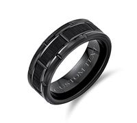 Bling Jewelry Anillo de Banda Ancha de Neumático para Hombres Personalizado con Grabado para Mecánicos, Corredores de Autos, Motociclistas, Titanio Negro Mate 8MM Grabado Personalizado