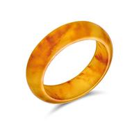 Bling Jewelry Anillo de banda apilable de jade teñido de color amarillo dorado oscuro, simple y sólido, con piedra preciosa de eternidad para mujeres y adolescentes, piedra de nacimiento de agosto.