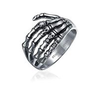 Bling Jewelry Anillo De Banda Envolvente De Mano Esquelética para Hombres Adolescentes Estilo Halloween Gótico Motociclista Punk Rockero Tonos Plateados Oxidados De Acero Inoxidable