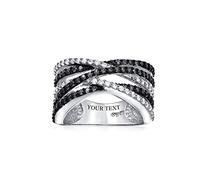 Bling Jewelry Anillo de Banda Personalizado con Diseño Cruzado Bicolor Marrón Pavé AAA CZ para Mujeres, Chapado en Plata Rosa, Grabado Personalizado