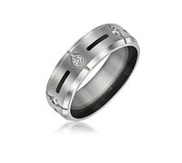 Bling Jewelry Anillo de Boda Ancho para Hombre de Titanio con Incrustación Negra y Acento de Circonita Cúbica AAA CZ en Tono Plateado para Hombres de 8MM